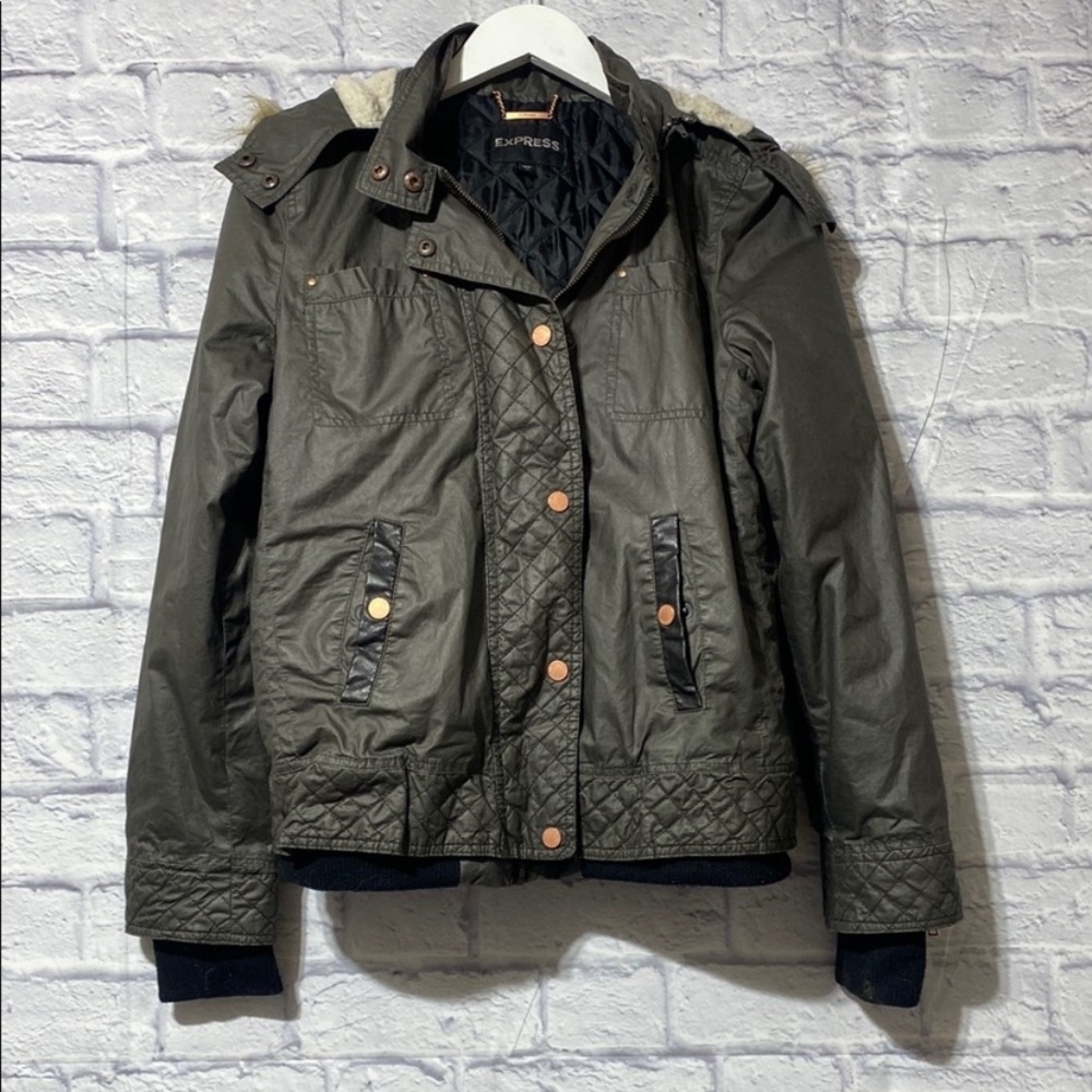 Express Women's Olive Utility Jacket with Quilted Accents